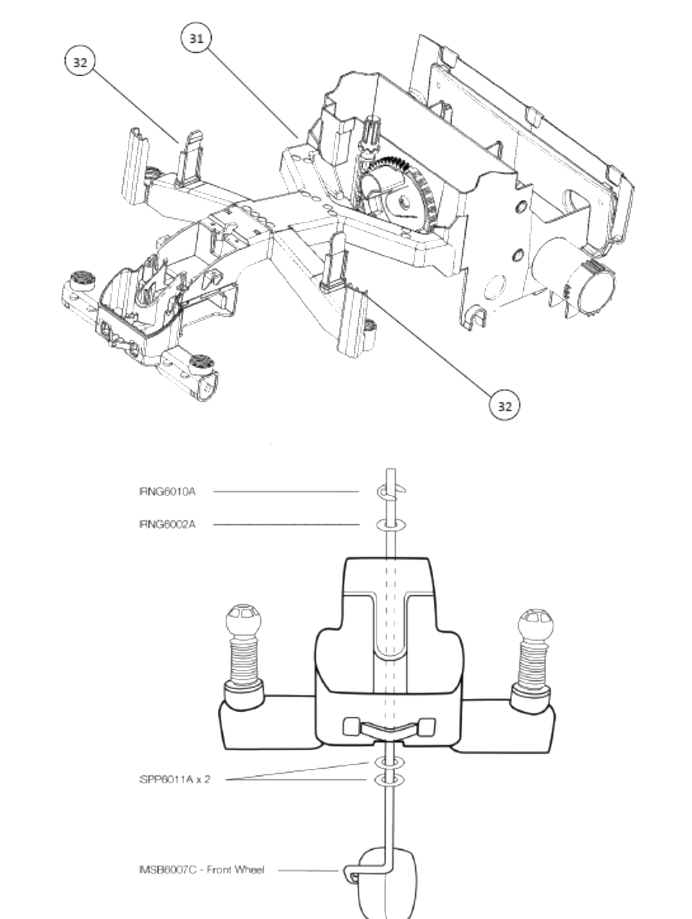 Chassis And Front Wheel Diagram and Parts List for XR33000 (22BSBDAE710)(2019) Cub Cadet Lawn Mower